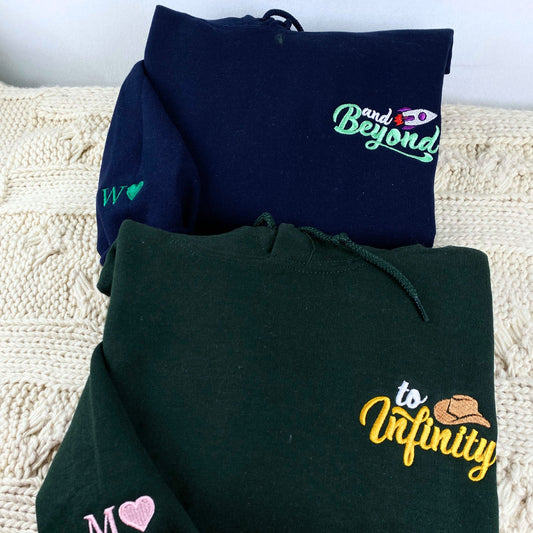To Infinity And Beyond Custom Embroidered Matching Hoodies For Couples