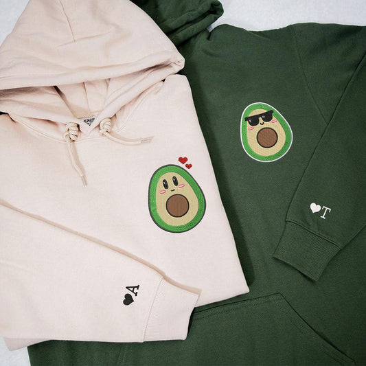 Custom Couple Matching Cute Avocado Embroidered Hoodies