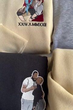 Custom Embroidered Sweatshirt Portrait Music Player Couple Valentine's Day Gift