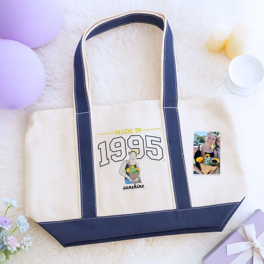 Custom 30th Birthday Gift Bag with Embroidered Portrait from Photo, Birthday Gifts for Her