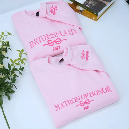 Custom Bridesmaid Sweatshirt, Embroidered Maid of Honor Sweatshirt, Bridal Shower Gift Ideas For Bride