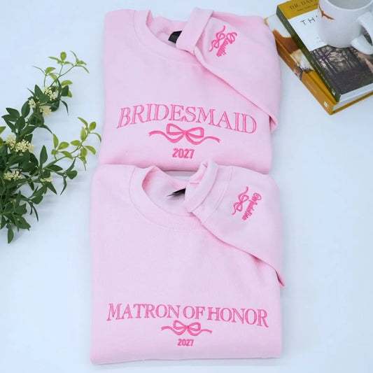 Custom Bridesmaid Sweatshirt, Embroidered Maid of Honor Sweatshirt, Bridal Shower Gift Ideas For Bride