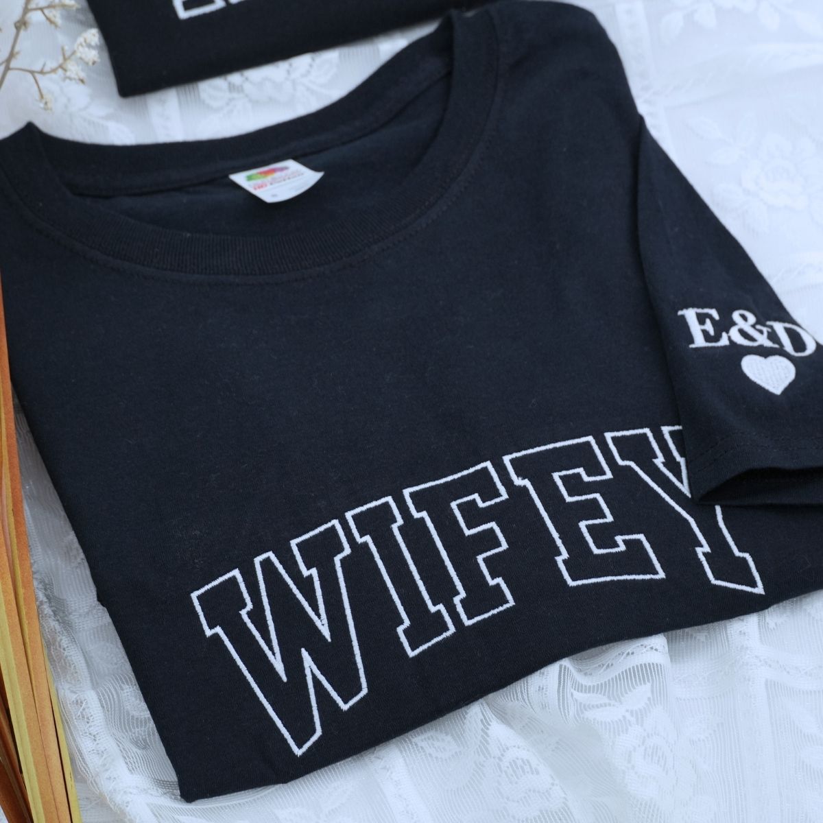 Custom Wifey and Hubby Shirt with EST Year, Embroidered Gift Newly Weds
