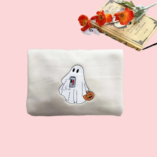 Personalized Ghost Drinking Embroidered Sweatshirt