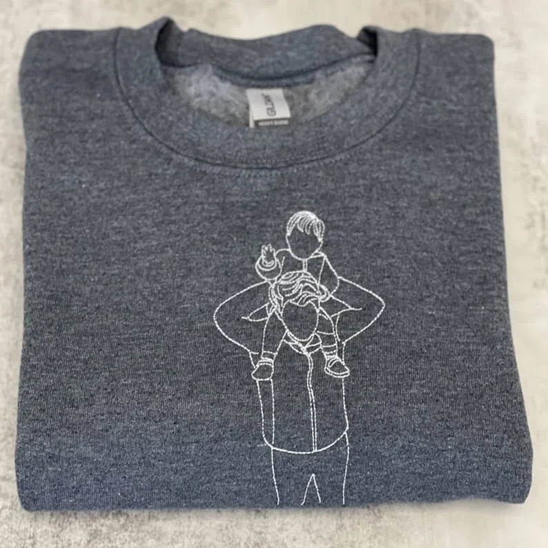 💖Personalized Embroidered Portrait Sweatshirt - Unique Gift for Dad - Custom Father and Son Hoodie, Couple Portrait