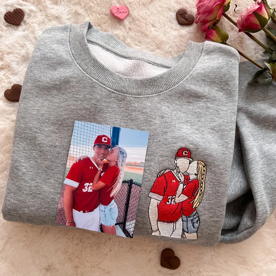 Heart Photo Embroidered Portrait Sweatshirt