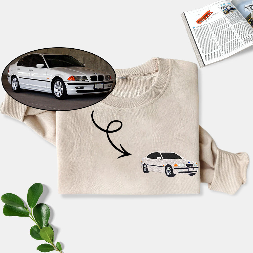 Stylish customized car pattern embroidered sweatshirt, perfect gift for car lovers!