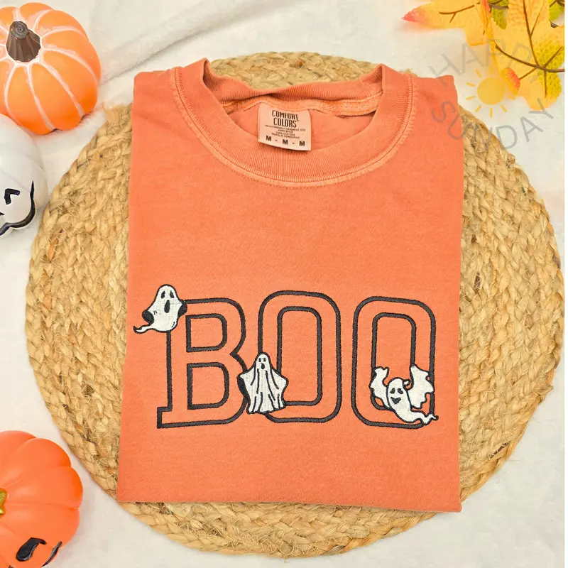 Embroidered Boo Ghosts Halloween Comfort colors Shirt