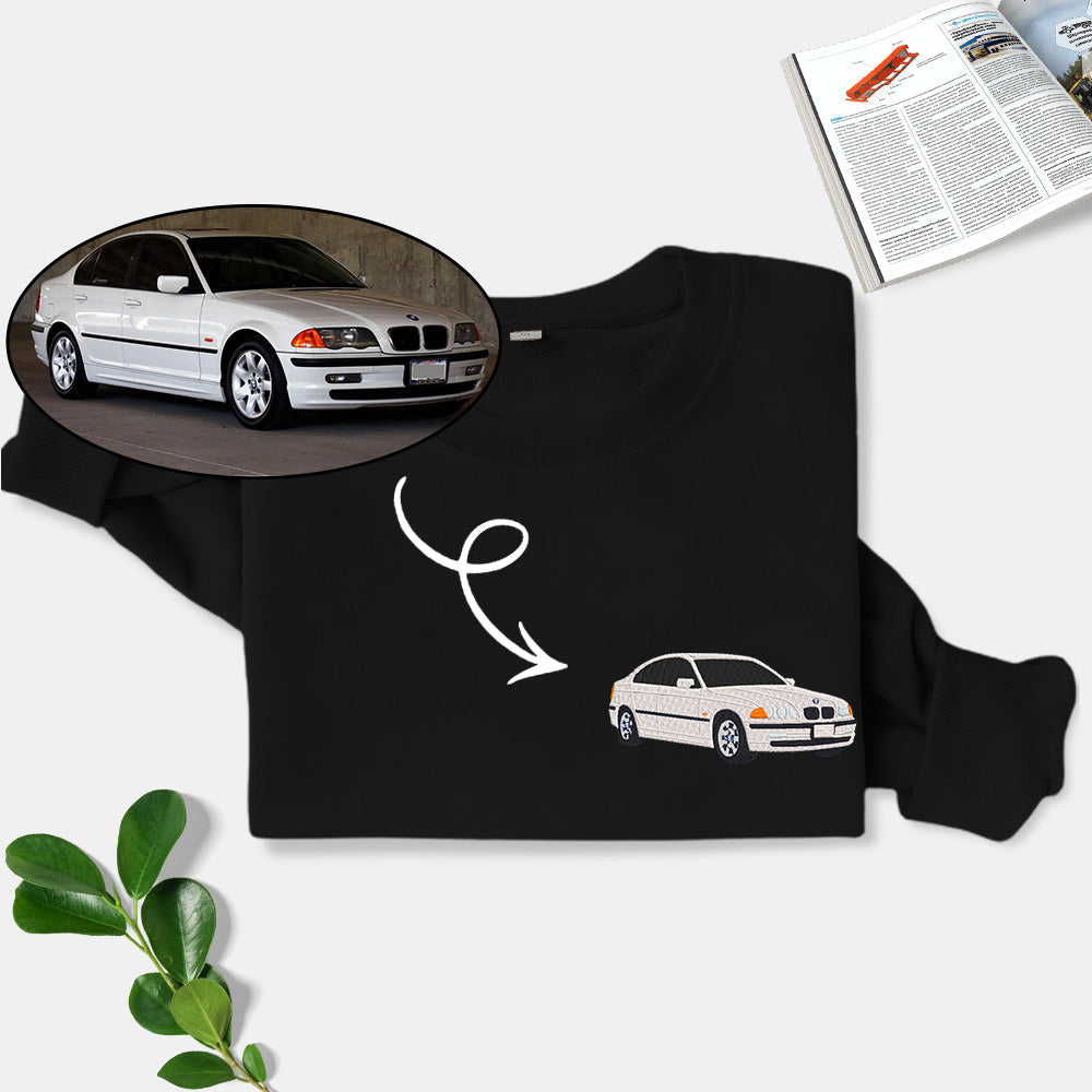 Stylish customized car pattern embroidered sweatshirt, perfect gift for car lovers!