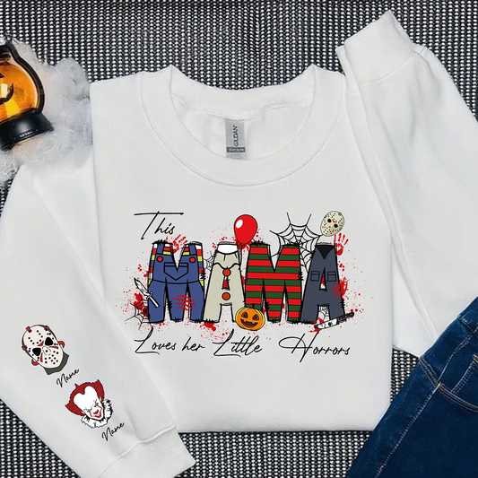 Personalized This Mama Loves Her Little Horrors Sweatshirt, Mama Shirt With Kids Name