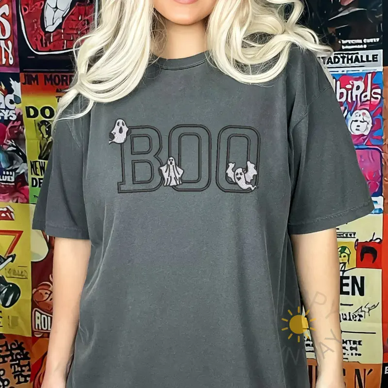 Embroidered Boo Ghosts Halloween Comfort colors Shirt