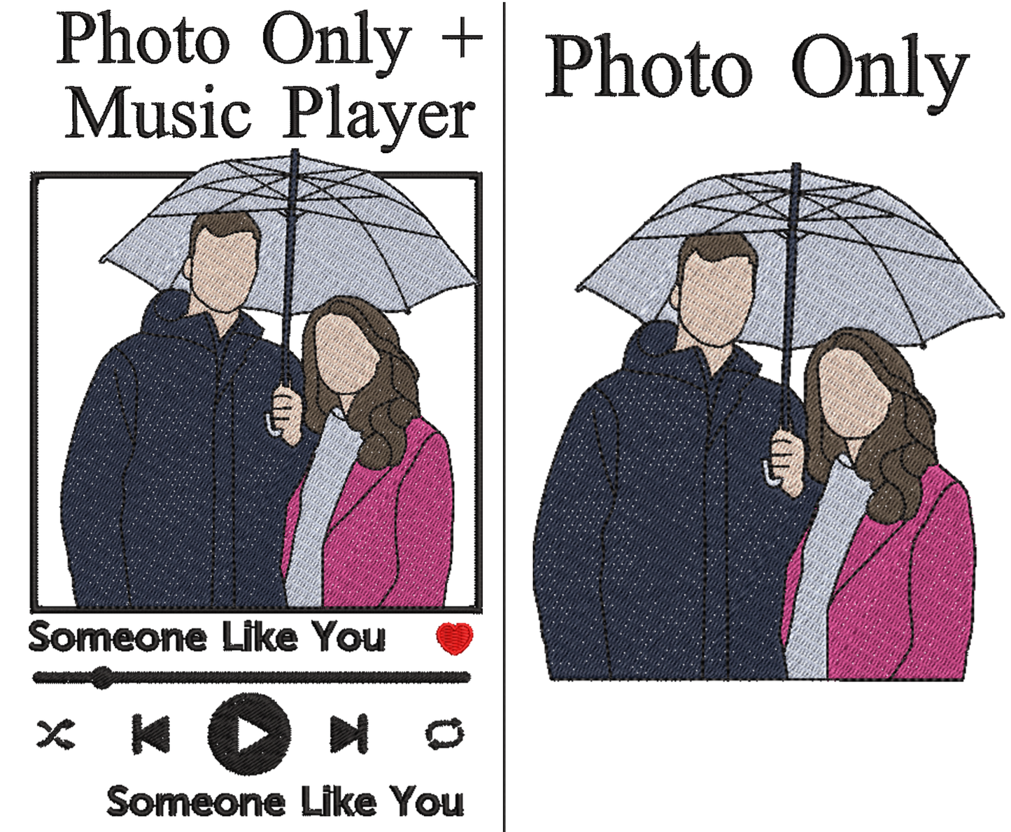 Custom Embroidered Sweatshirt Portrait Music Player Couple Valentine's Day Gift
