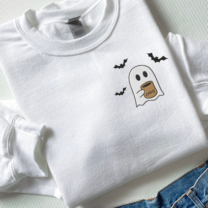 Ghosts Drinking Coffee Embroidered Sweatshirt
