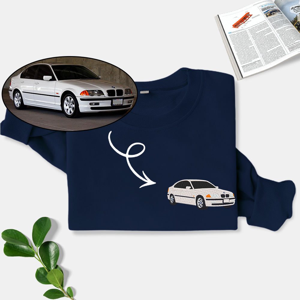 Stylish customized car pattern embroidered sweatshirt, perfect gift for car lovers!