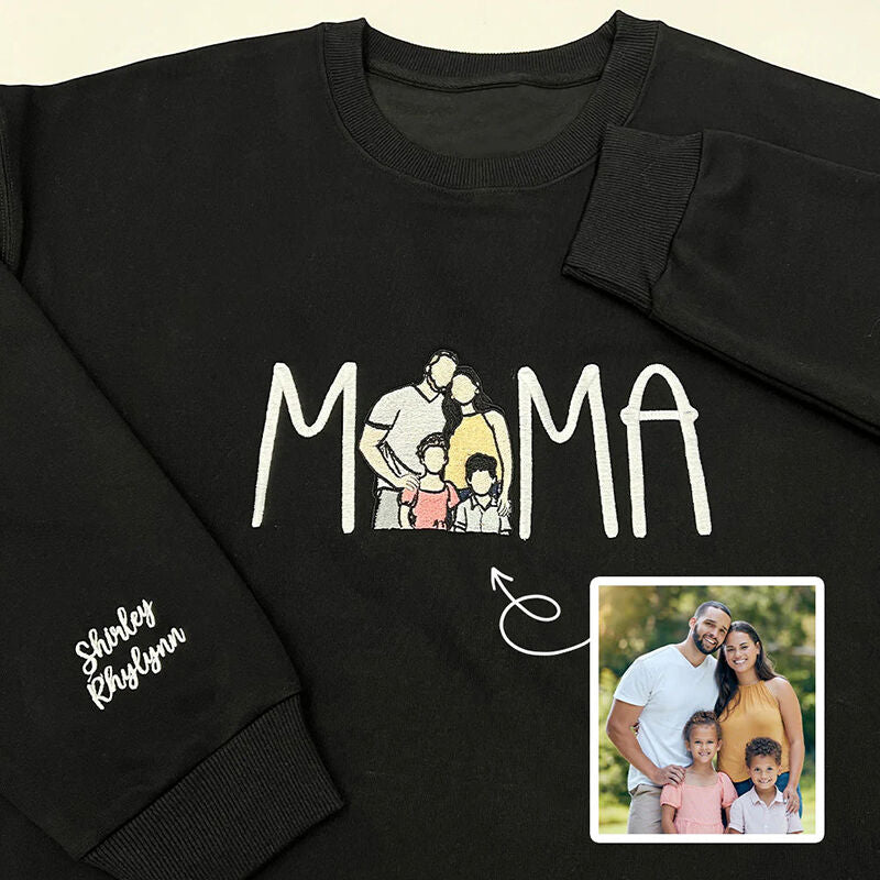 Custom Portrait from Photo Sweatshirt Embroidered Mama Hoodie