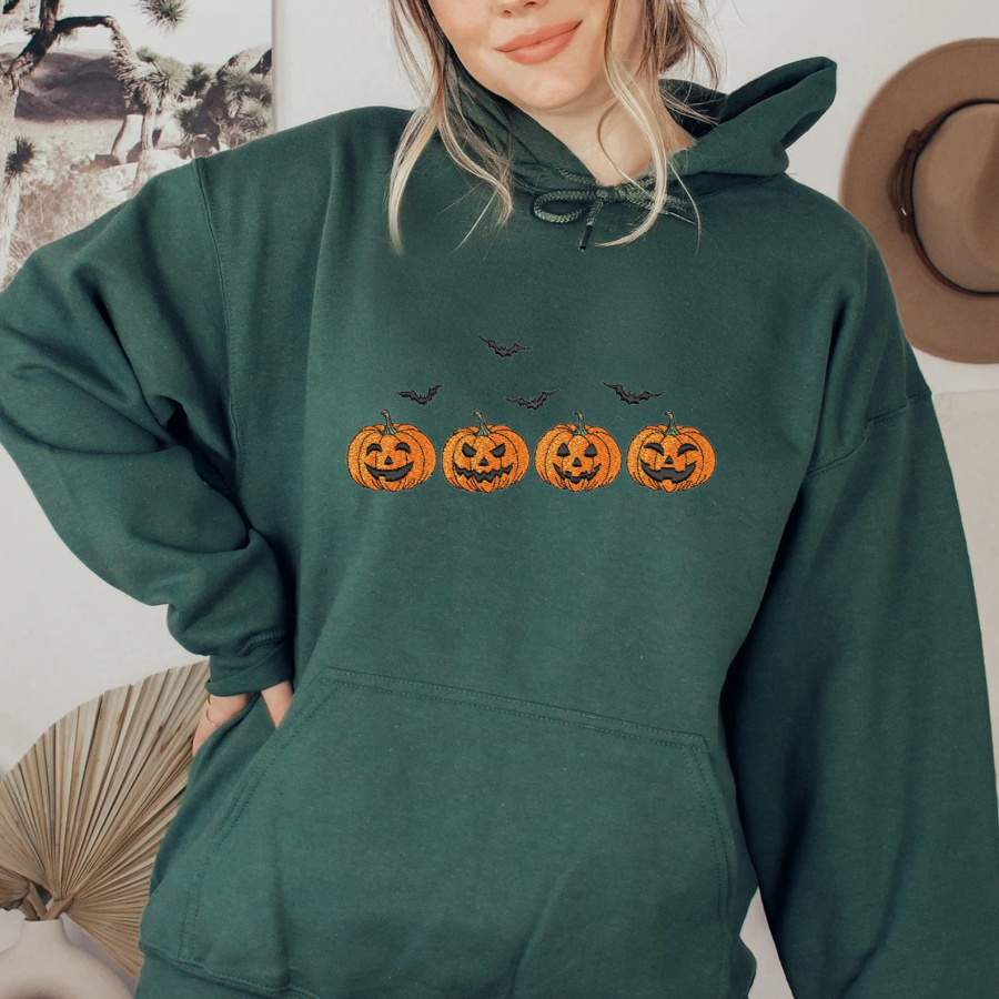 Embroidered Pumpkin Halloween Sweatshirt
