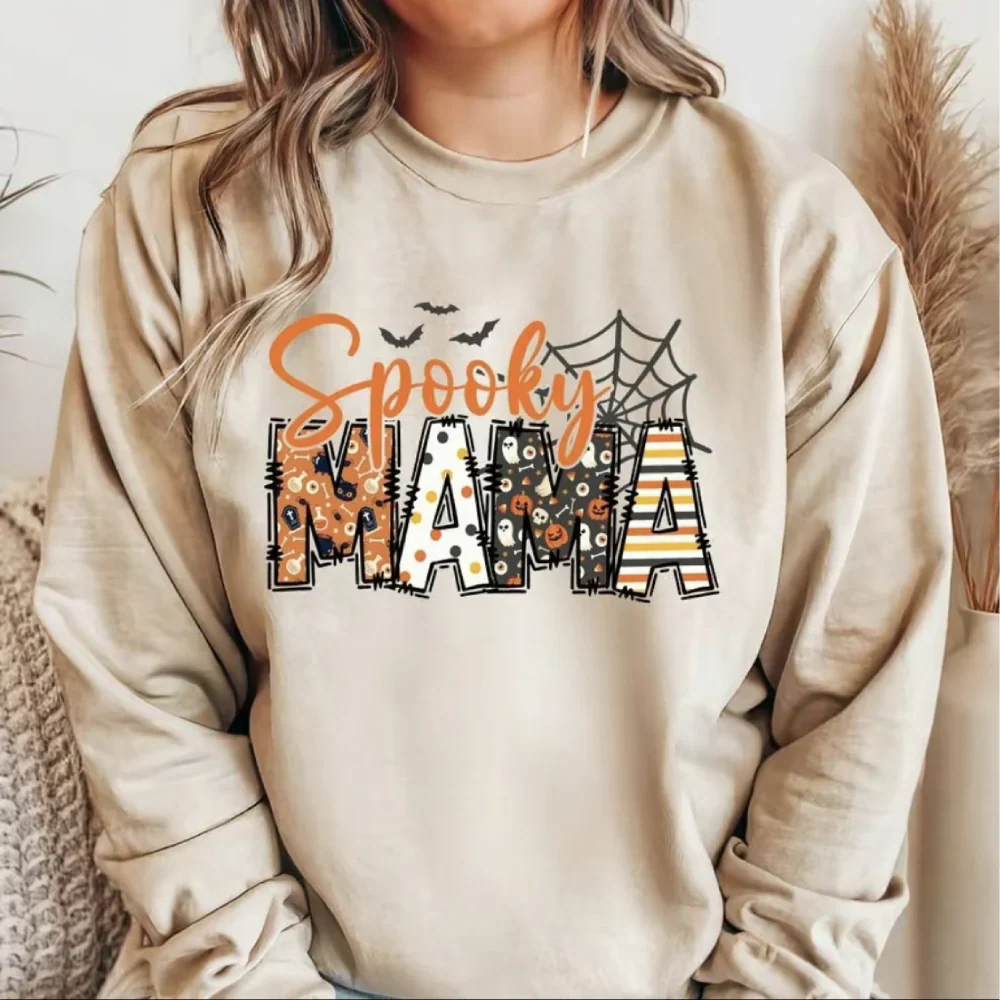 Spooky Mama-Halloween Mama Sweatshirt with Kids Name on Sleeve