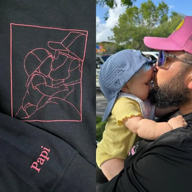 💖Personalized Embroidered Portrait Sweatshirt - Unique Gift for Dad - Custom Father and Son Hoodie, Couple Portrait