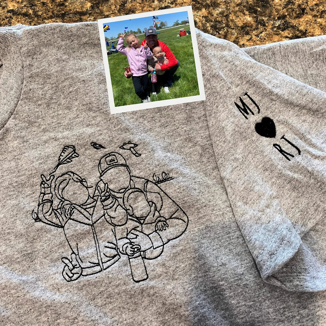 💖Personalized Embroidered Portrait Sweatshirt - Unique Gift for Dad - Custom Father and Son Hoodie, Couple Portrait