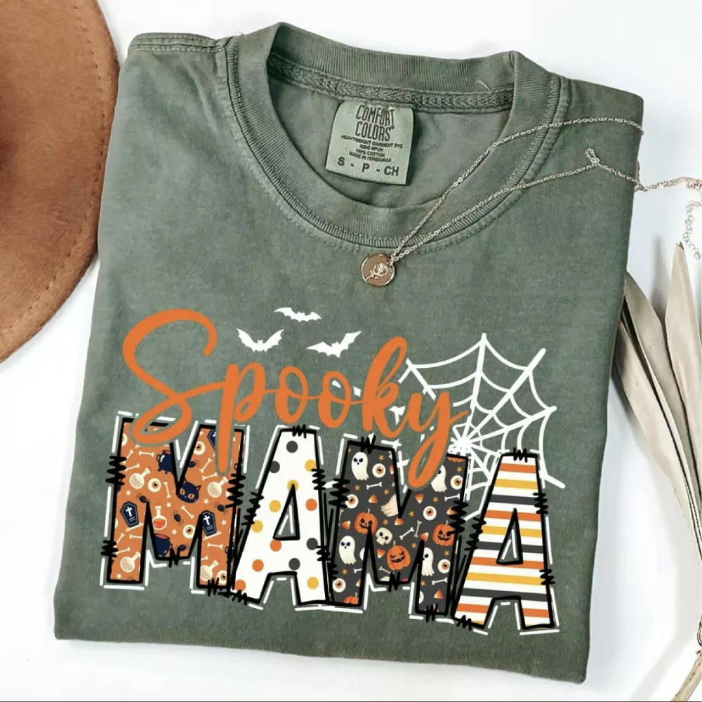 Spooky Mama-Halloween Mama Sweatshirt with Kids Name on Sleeve