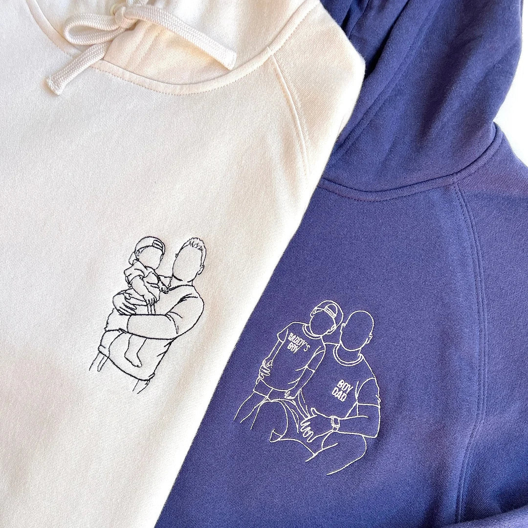 💖Personalized Embroidered Portrait Sweatshirt - Unique Gift for Dad - Custom Father and Son Hoodie, Couple Portrait