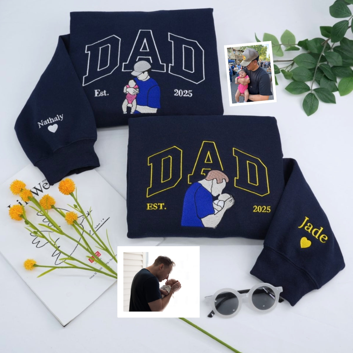 Brand New Dad Custom Hoodies - Personalized Baby Name Embroidered Sweatshirts - Father's Day