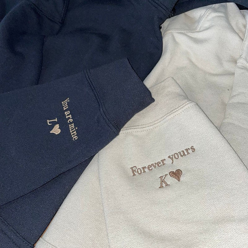 Personalized Embroidered Forever yours You are mine Matching Hoodie Sweatshirt Couple Gifts