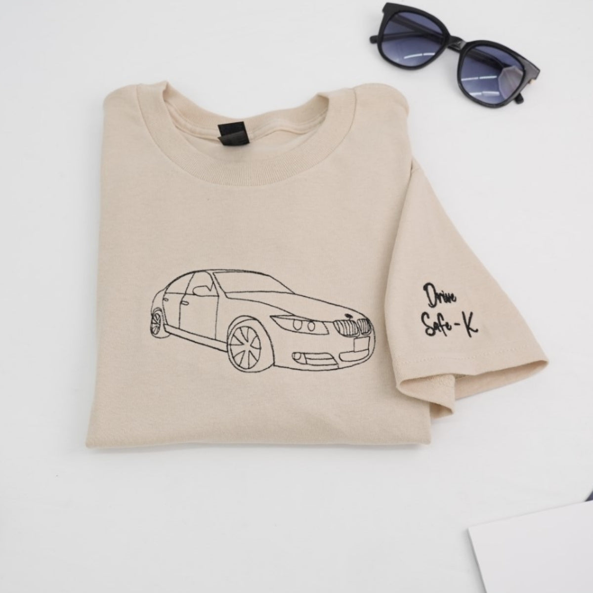 Car Outline Custom T-Shirt - Minimalist Auto Embroidered Shirt - Perfect Car Lover Gift