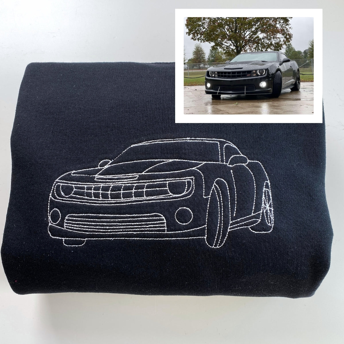 Car Outline Portrait Hoodies - Custom Vehicle Silhouette Embroidered - Auto Art