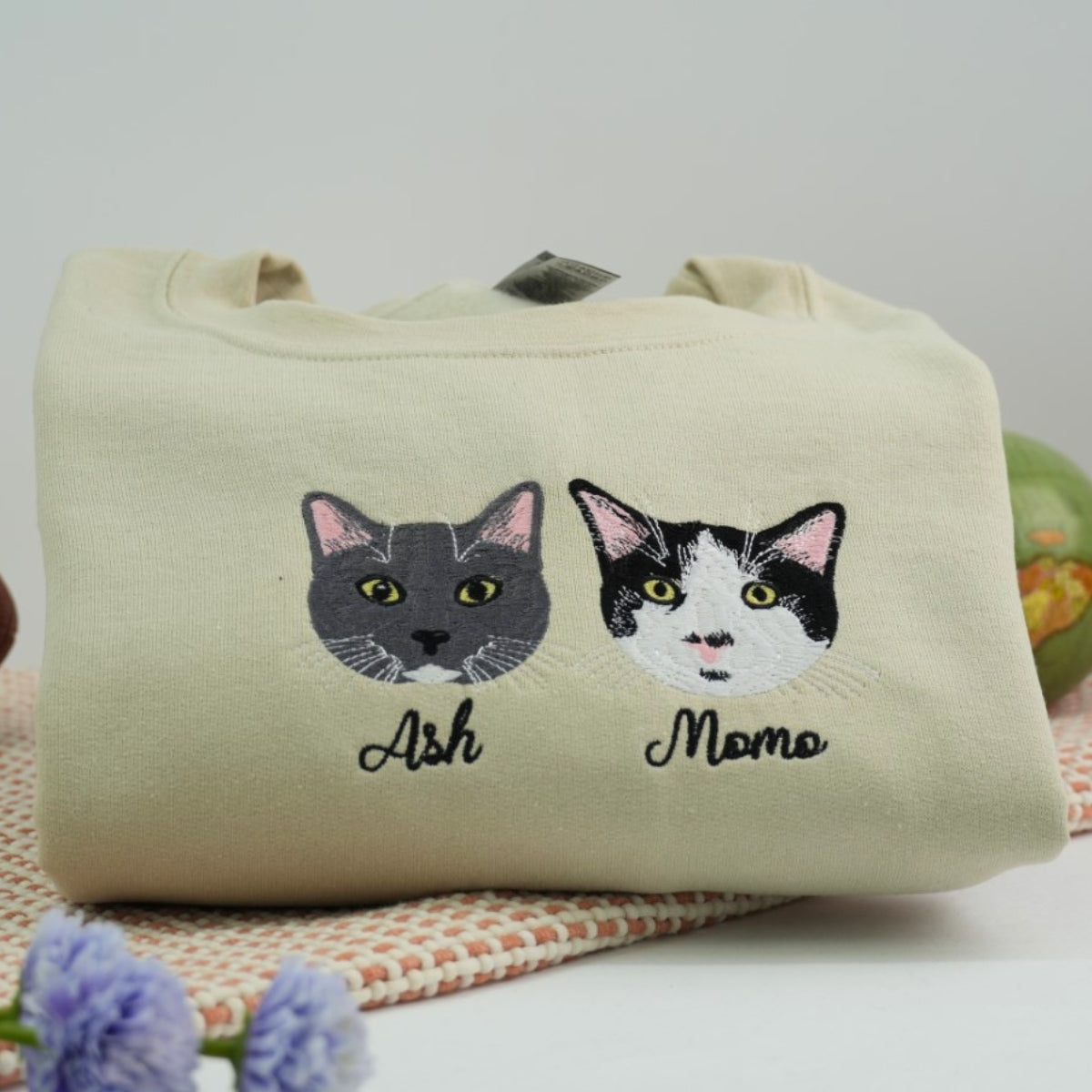 Cat Mom Portrait Sweatshirts - Custom Cat Names Embroidered Crewneck - Cat Parent Apparel