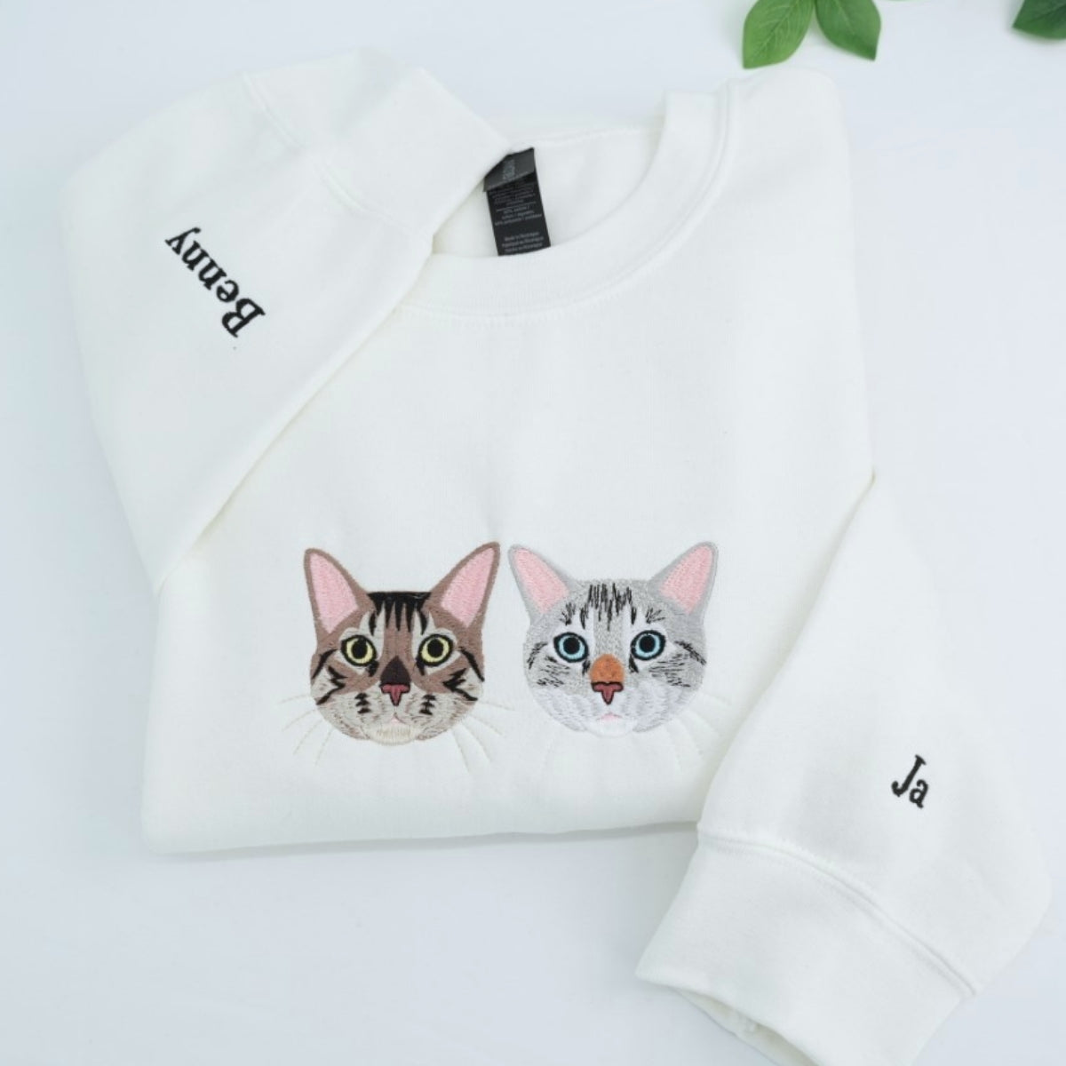 Cat Mom Portrait Sweatshirts - Custom Cat Names Embroidered Crewneck - Cat Parent Apparel