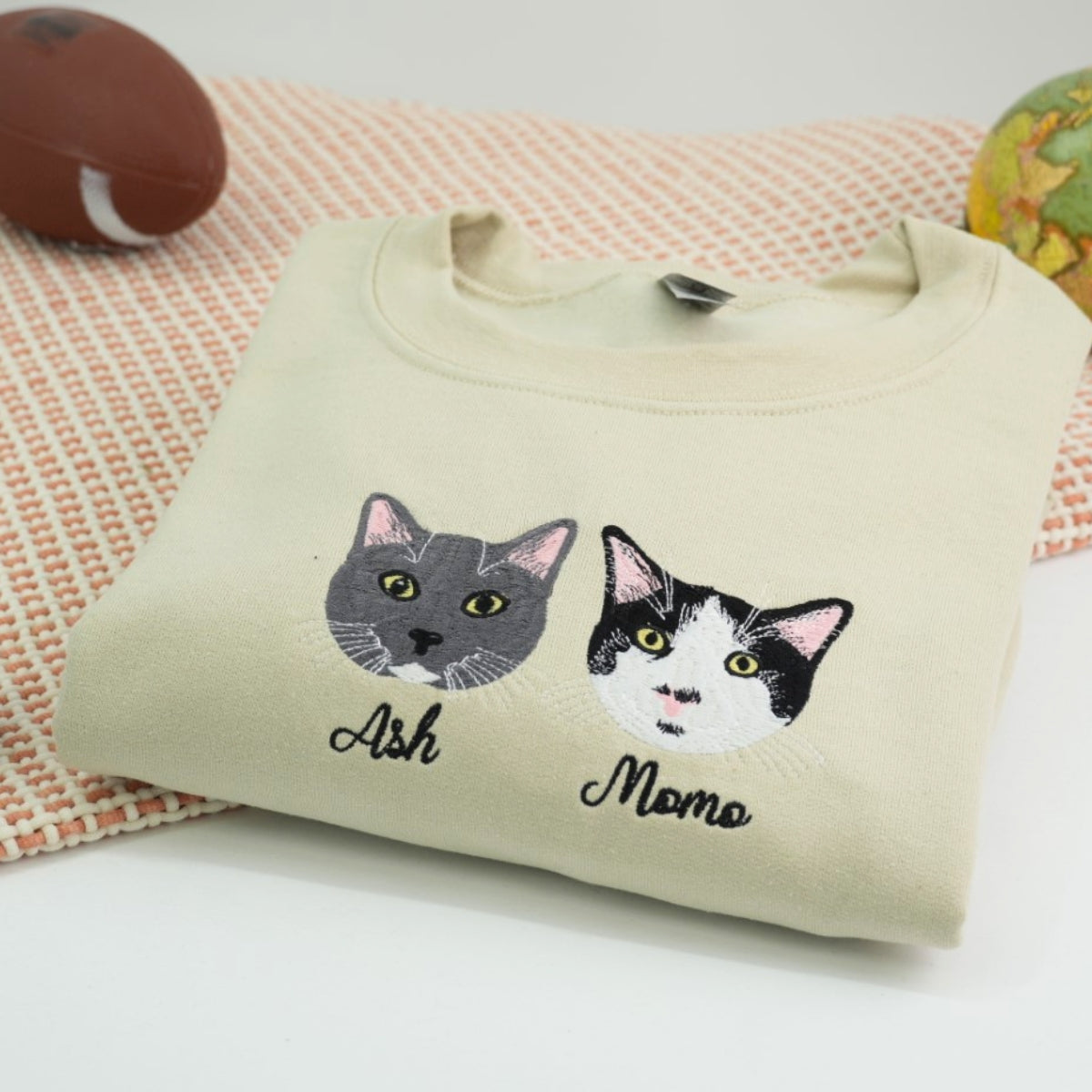 Cat Mom Portrait Sweatshirts - Custom Cat Names Embroidered Crewneck - Cat Parent Apparel