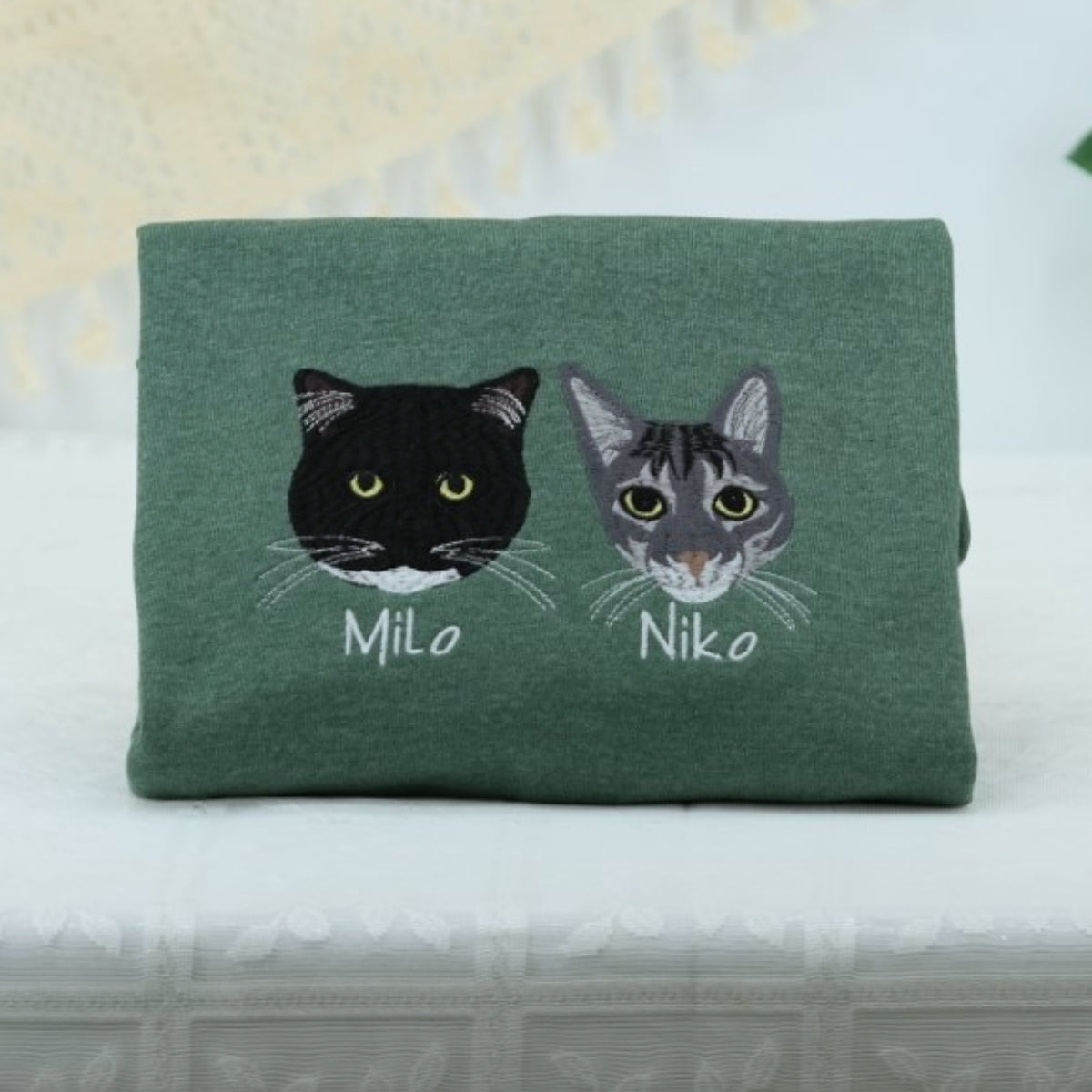 Cat Mom Portrait Sweatshirts - Custom Cat Names Embroidered Crewneck - Cat Parent Apparel