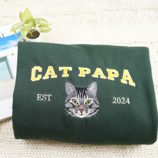 Cat Papa Custom Hoodies - Cat Dad Embroidered Sweatshirts - Perfect Father's Day Cat Lover Gift