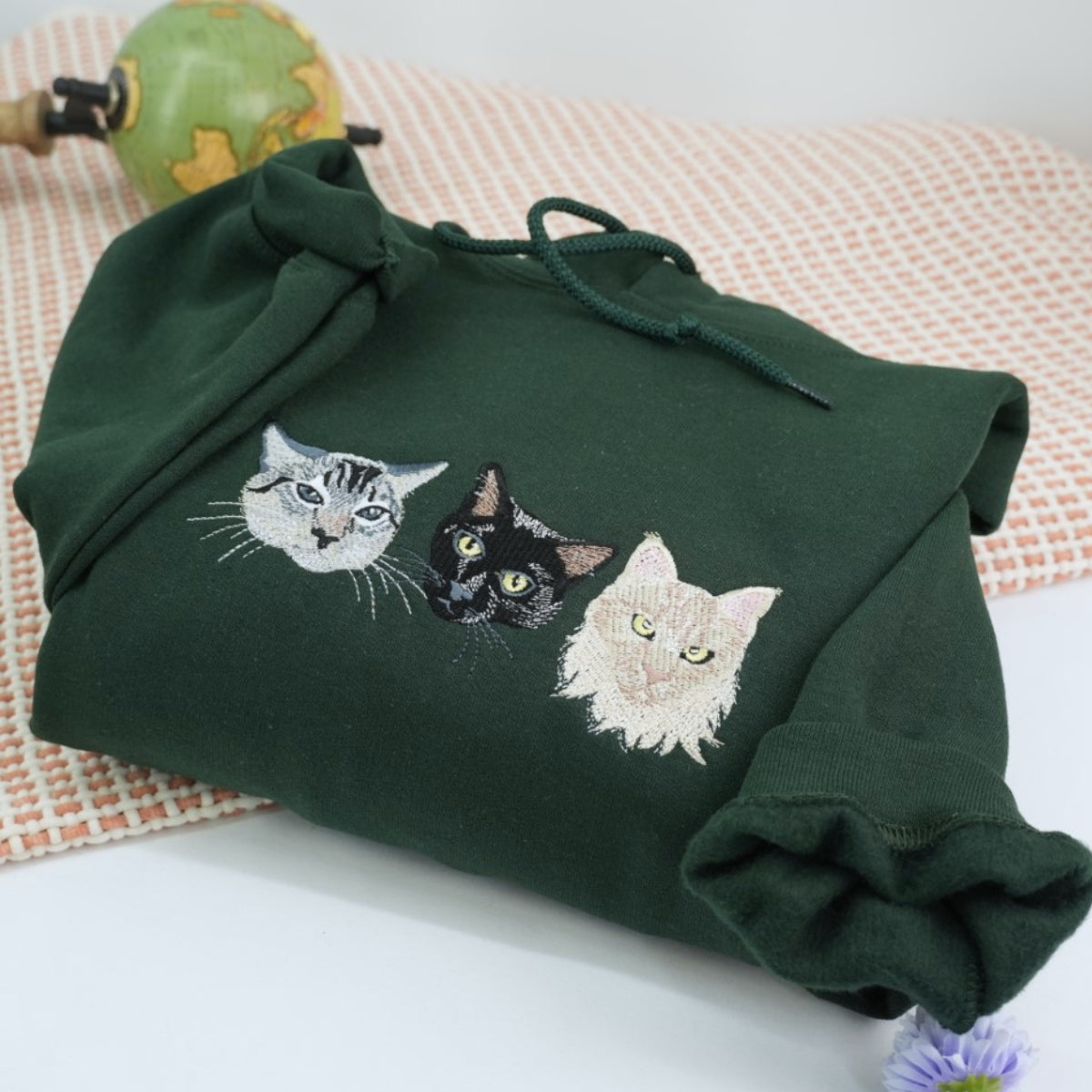 Cats Portrait Hoodies - Multi Pet Face Embroidered Sweatshirts - Custom Cat Family Collection Gift