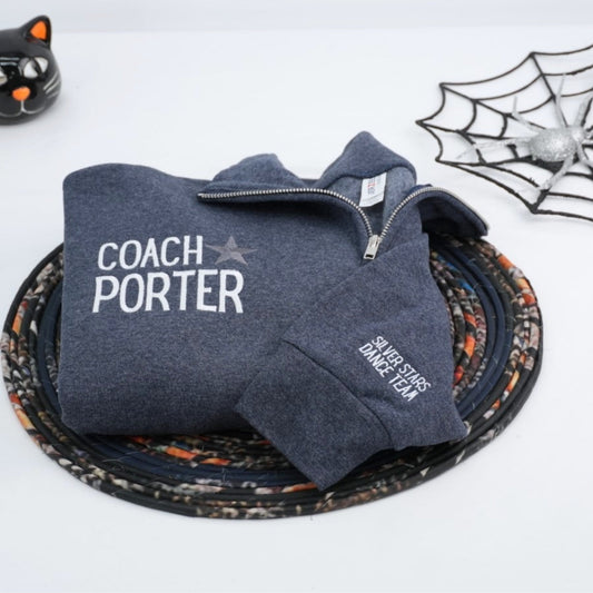 Coach Custom Quarter Zip Hoodies - Team Coaching Embroidered Apparel - Perfect Sports Staff Gift