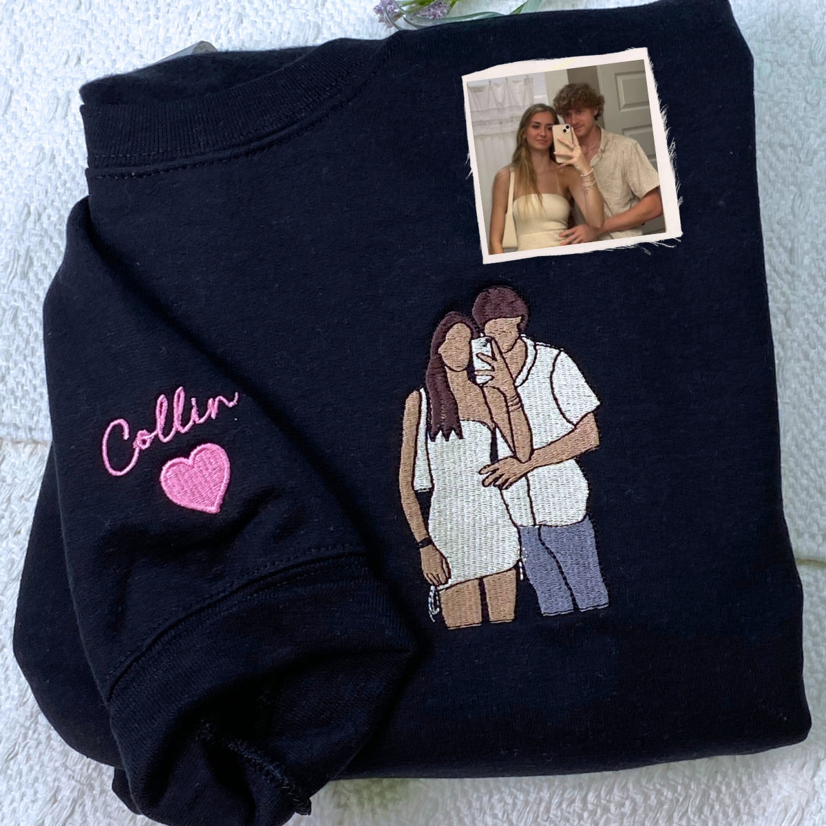 Custom Embroidered Sweatshirt, Personalized Portrait From Photo Hoodie, Line Art Photo Sweatshirt
