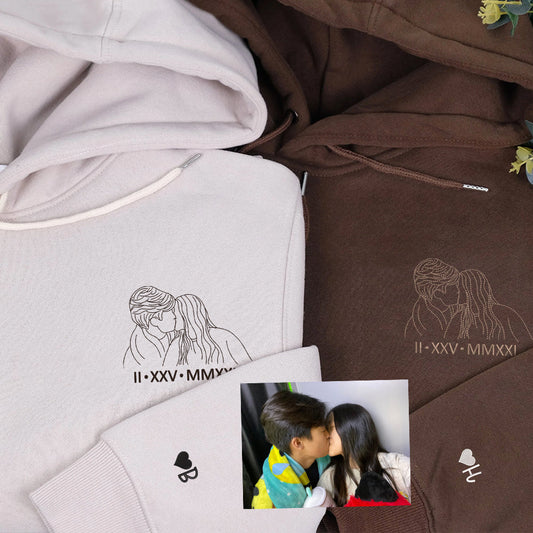 Custom Embroidered Couple Art Drawing Gift, Portrait From Photo, Embroidered Sweatshirt, Valentine Personalized, First Anniversary Gift