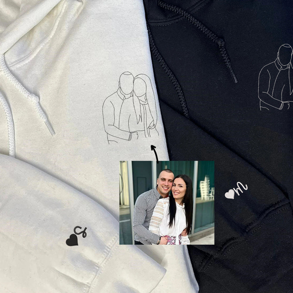 Custom Embroidered Portrait Sweatshirt for Couple, Personalized People Outline, Photo Hoodie, Embroidered Line Art