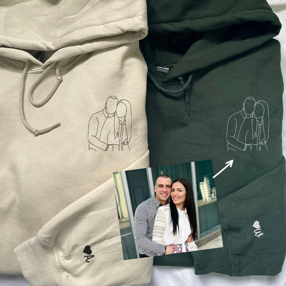Custom Embroidered Portrait Sweatshirt for Couple, Personalized People Outline, Photo Hoodie, Embroidered Line Art