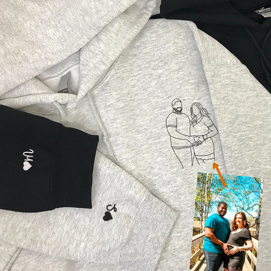 Custom Embroidered Portrait Sweatshirt from Your Photo, Personalized Couples or Friends Crewneck, Anniversary Photo Embroidery
