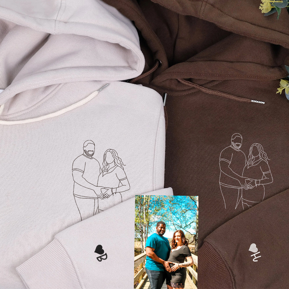 Custom Embroidered Portrait Sweatshirt from Your Photo, Personalized Couples or Friends Crewneck, Anniversary Photo Embroidery