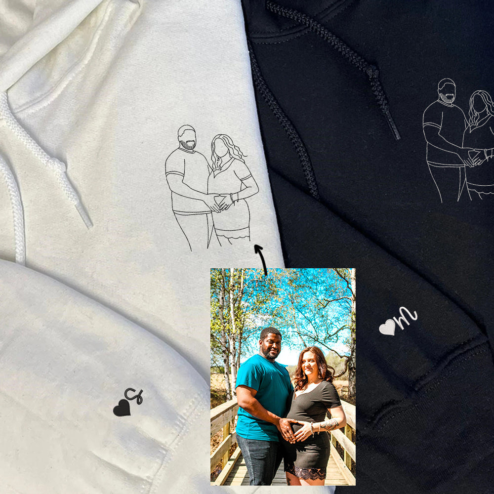 Custom Embroidered Portrait Sweatshirt from Your Photo, Personalized Couples or Friends Crewneck, Anniversary Photo Embroidery