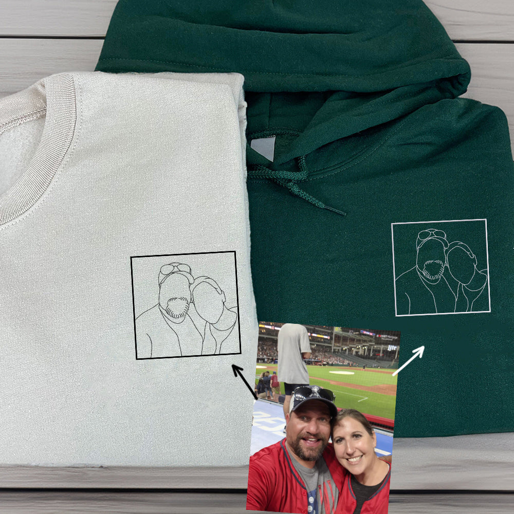 Custom Embroidered Portrait Sweatshirt, Couple Sweatshirts, Couples Portrait, Custom Photo Hoodie, Personalized Gift for Couple