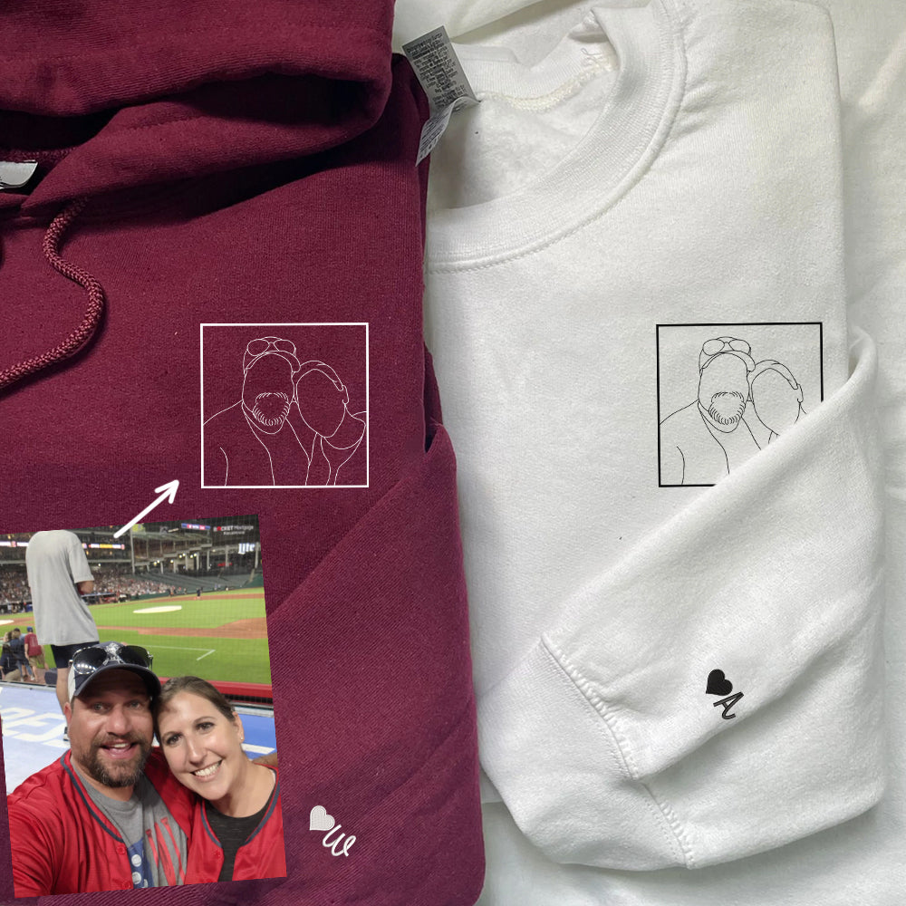 Custom Embroidered Portrait Sweatshirt, Couple Sweatshirts, Couples Portrait, Custom Photo Hoodie, Personalized Gift for Couple