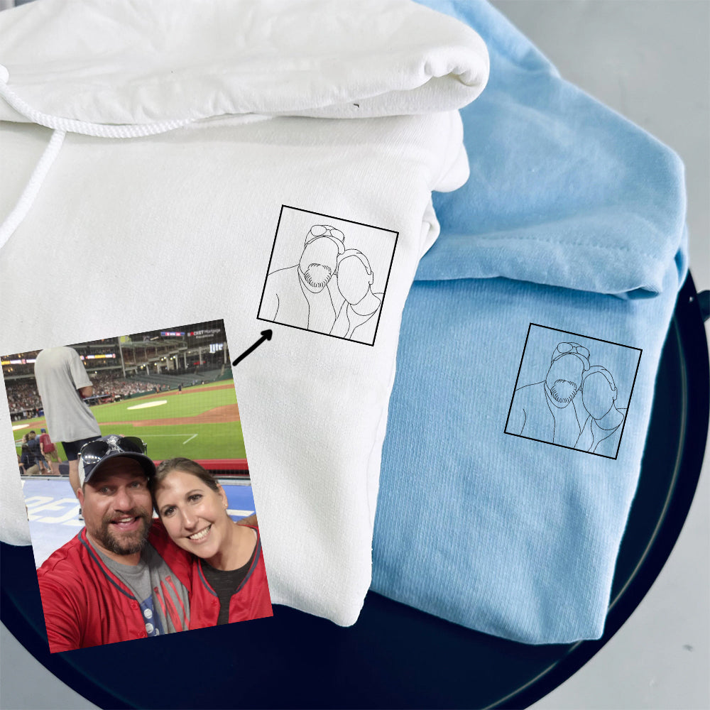 Custom Embroidered Portrait Sweatshirt, Couple Sweatshirts, Couples Portrait, Custom Photo Hoodie, Personalized Gift for Couple
