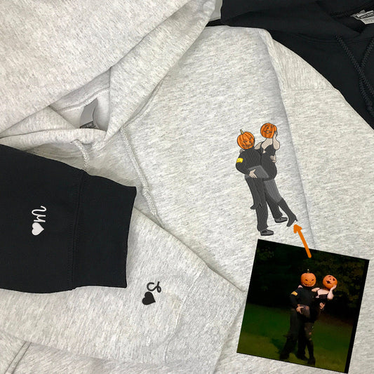 Personalized Picture Full-color Embroidered Hoodie Sweatshirt, Portrait Photo Couple Full-color Sweatshirt, Custom Art Photo Hoodie