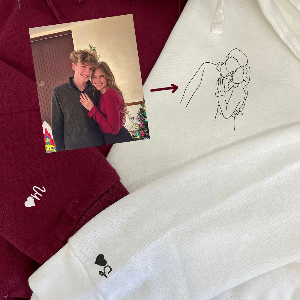 Custom Embroidered Couples Portrait Sweatshirt, Custom Embroidery from Photo Couple Hoodie, Memorable Gift Idea
