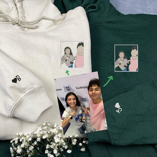 Custom Embroidered Full-Color Portrait Hoodie, Personalized Custom Portrait Sweatshirt, Photo Couple Hoodie
