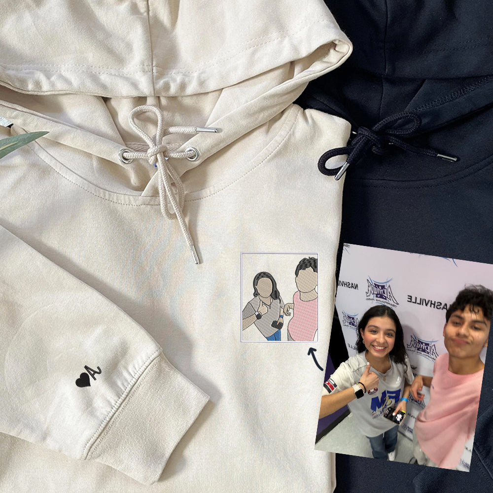 Custom Embroidered Full-Color Portrait Hoodie, Personalized Custom Portrait Sweatshirt, Photo Couple Hoodie